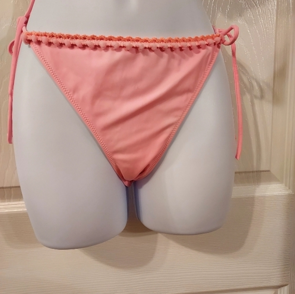 Victoria's Secret Swim String Bikini Bottom Pink Large Barbie Girly 80s